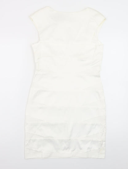 AX Paris Women Ivory Bodycon Midi Dress Size 12 Short Sleeve