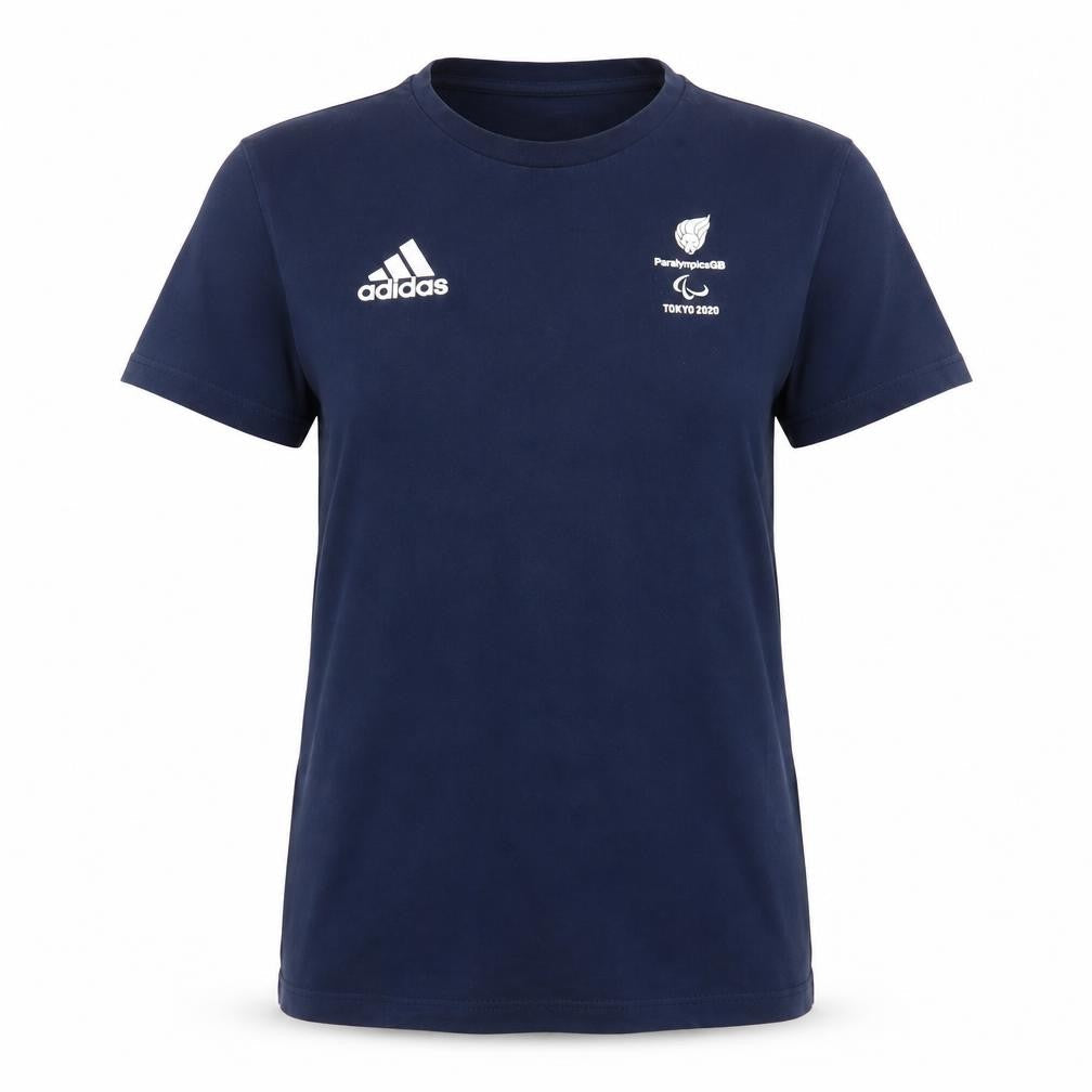 Front view of Adidas women’s blue paralympicsgb tokyo 2020 t-shirt, size UK 14