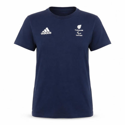 Front view of Adidas women’s blue paralympicsgb tokyo 2020 t-shirt, size UK 14