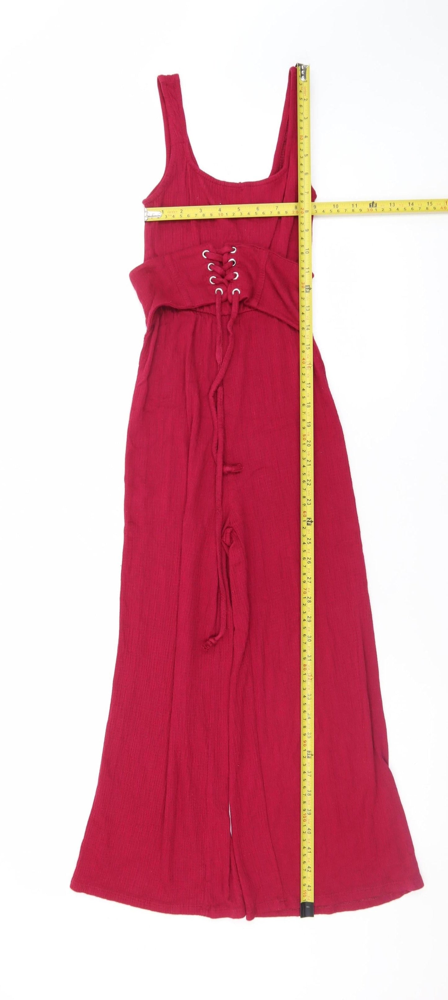 Bershka Women's Red Wide-Leg Jumpsuit XS Lace-Up Waist Sleeveless Summer