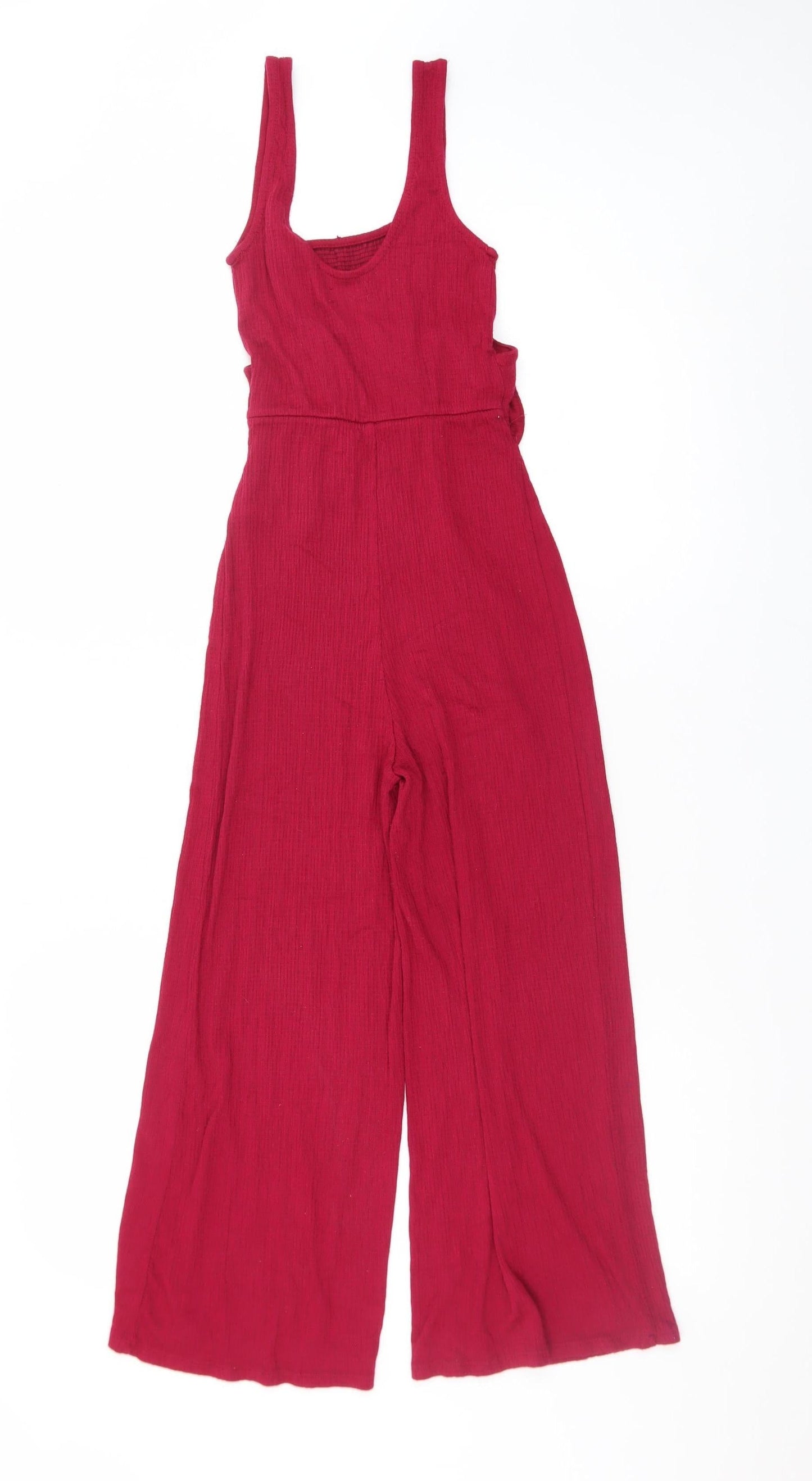 Bershka Women's Red Wide-Leg Jumpsuit XS Lace-Up Waist Sleeveless Summer