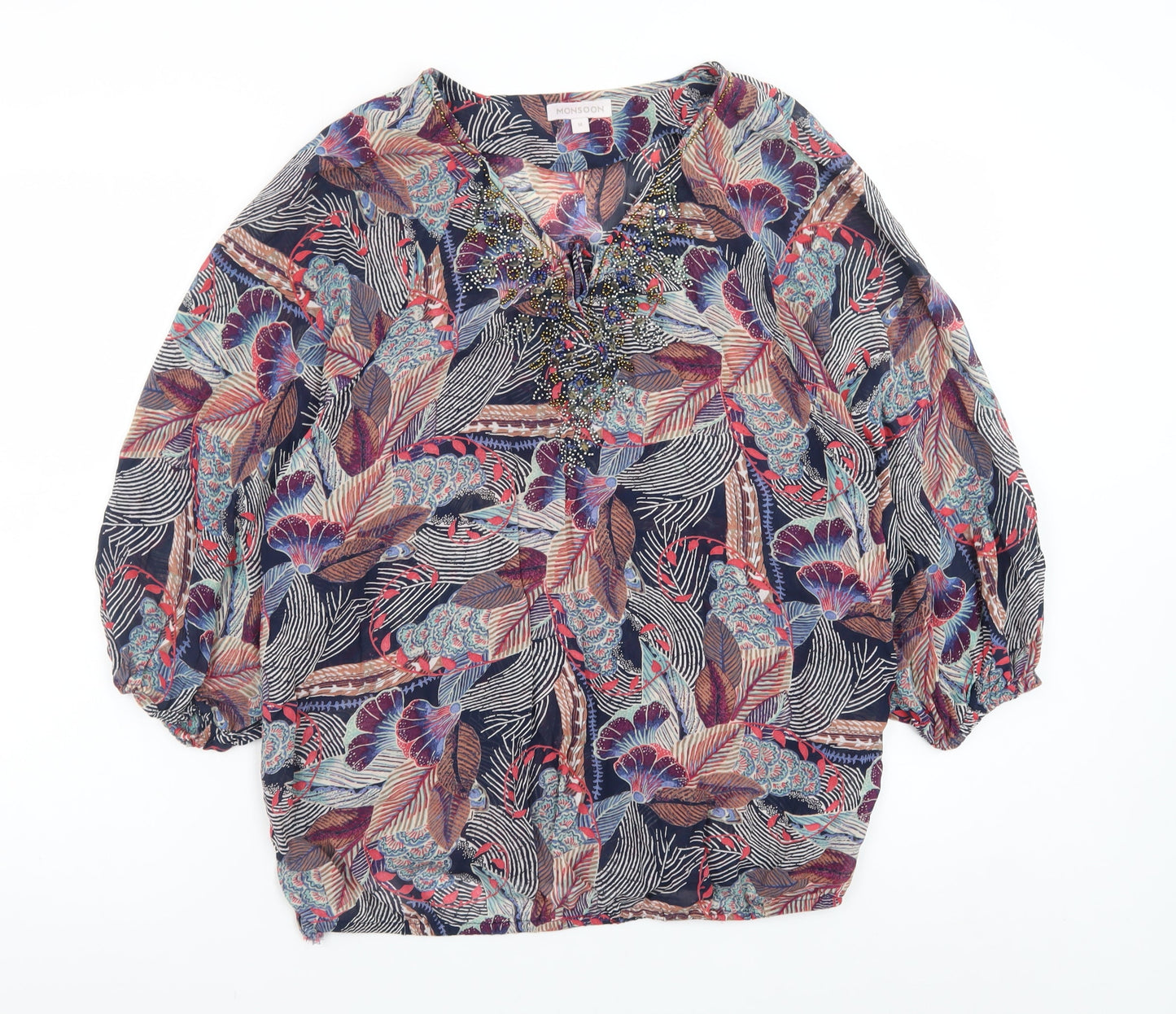 Monsoon Womens Multicoloured Beaded Floral Tunic Blouse M