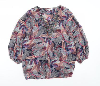 Monsoon Womens Multicoloured Beaded Floral Tunic Blouse M