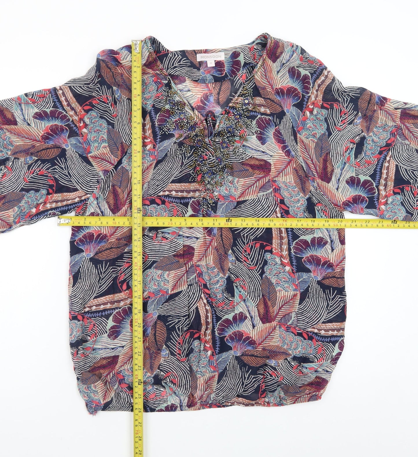 Monsoon Womens Multicoloured Beaded Floral Tunic Blouse M