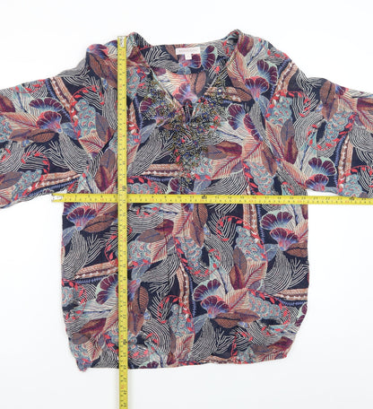 Monsoon Womens Multicoloured Beaded Floral Tunic Blouse M