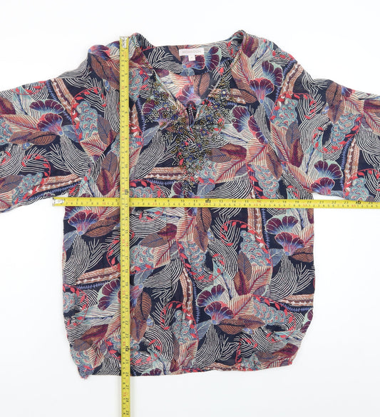 Monsoon Womens Multicoloured Beaded Floral Tunic Blouse M