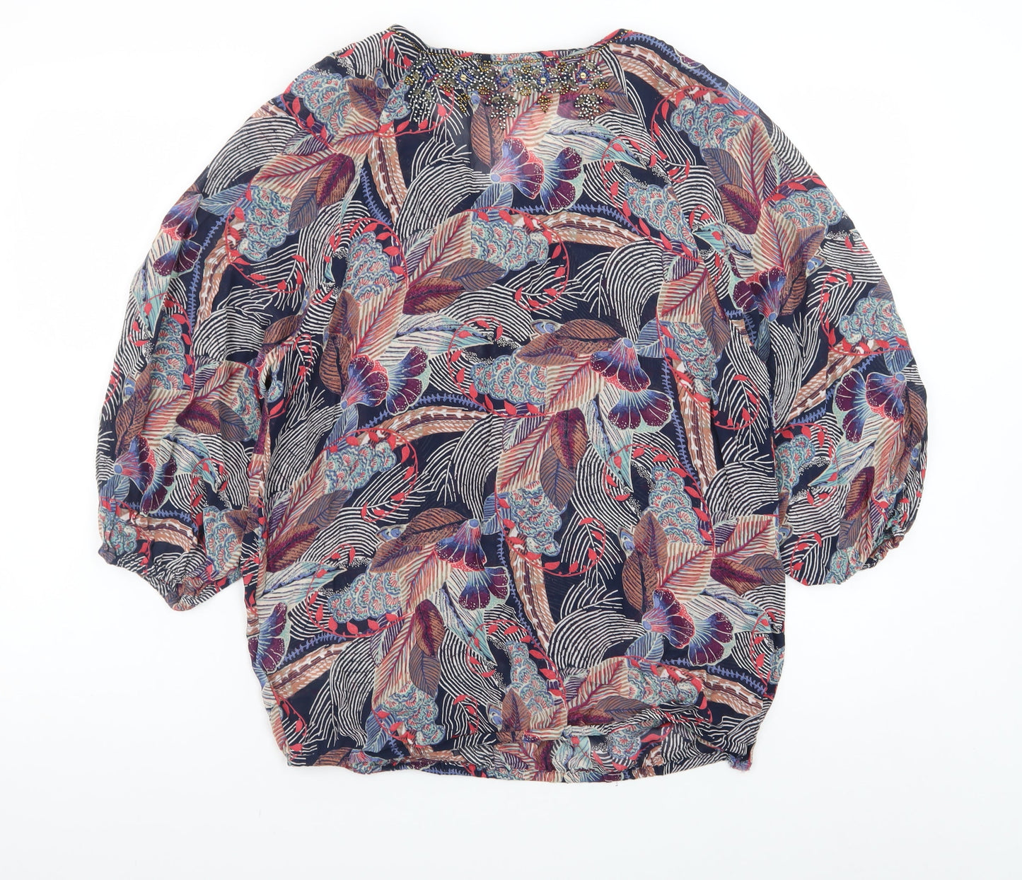 Monsoon Womens Multicoloured Beaded Floral Tunic Blouse M