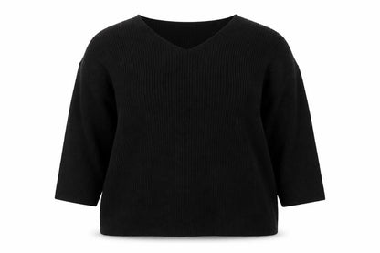Yours Women's Black Plus Size 22-24 V-Neck Knit Pullover Jumper
