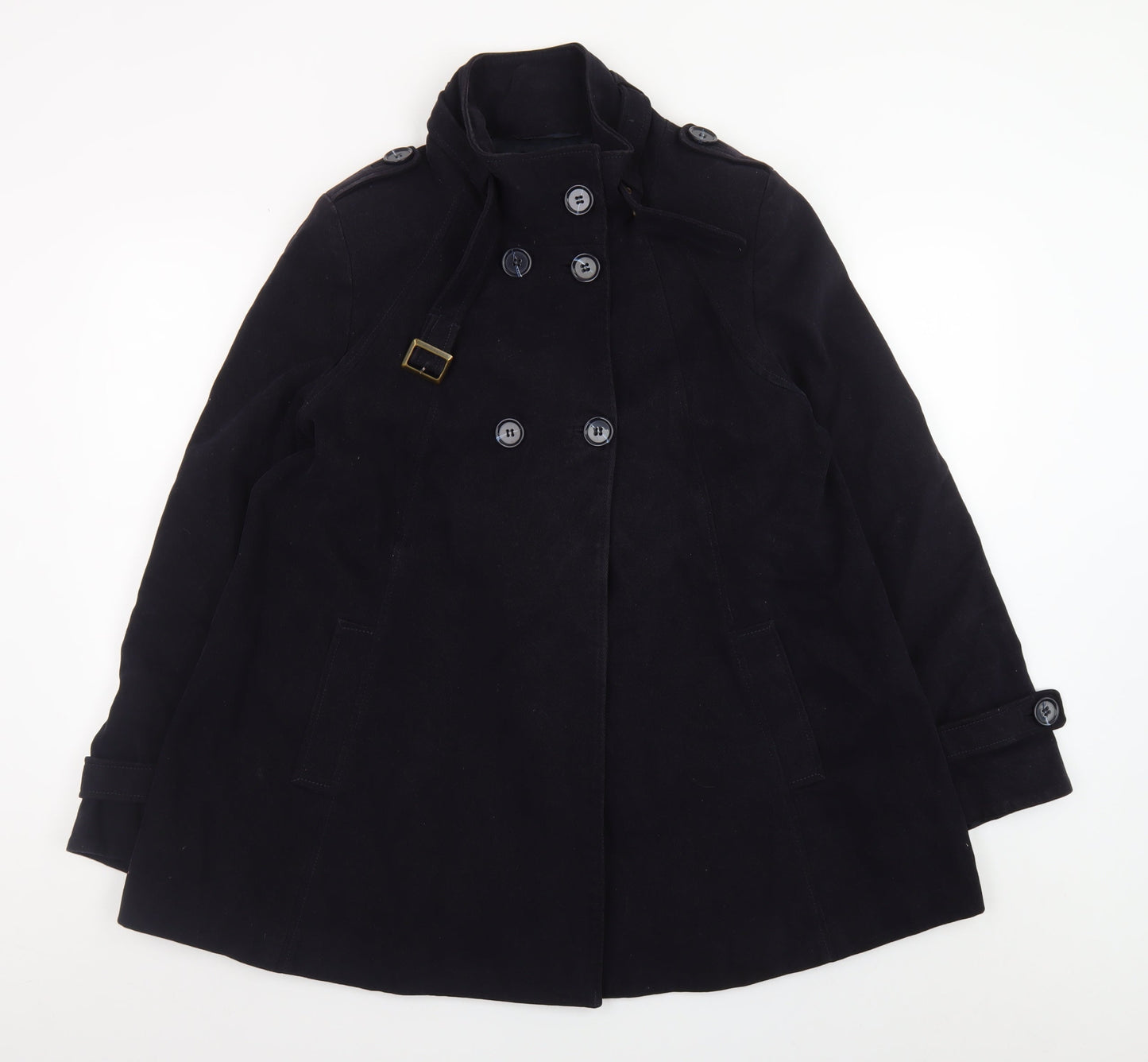 Great Plains Women's Black L Trench Coat Belted Mid-Length Jacket