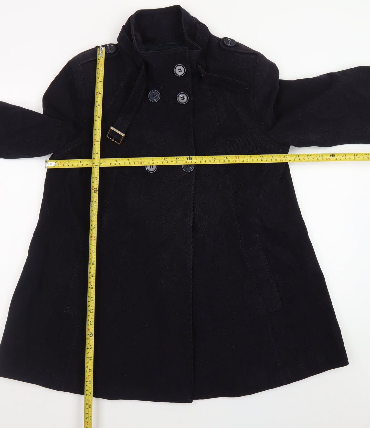 Great Plains Women's Black L Trench Coat Belted Mid-Length Jacket