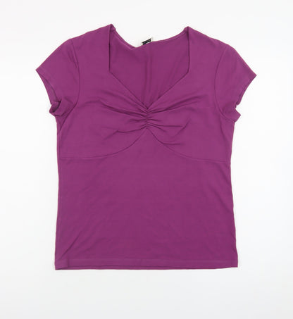 Viyella Womens Purple Short Sleeve V-Neck Stretch Jersey T-Shirt Medium
