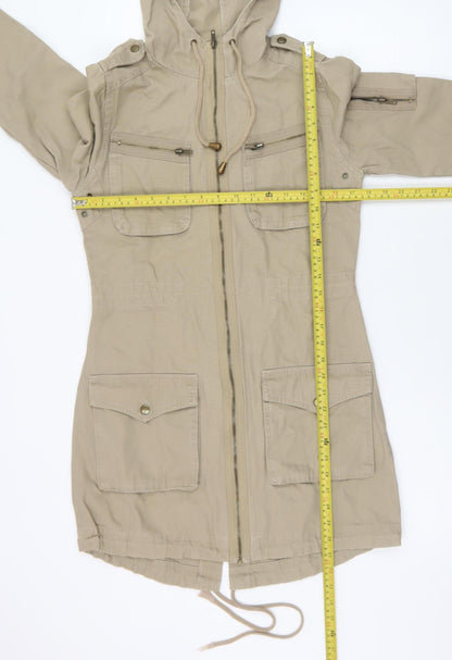 Vila Women’s Beige Cotton Hooded Parka Jacket UK 10