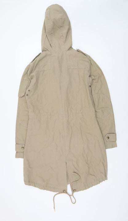 Vila Women’s Beige Cotton Hooded Parka Jacket UK 10