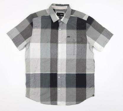 Hurley Men's Grey Check Short Sleeve Button-Up Shirt XL