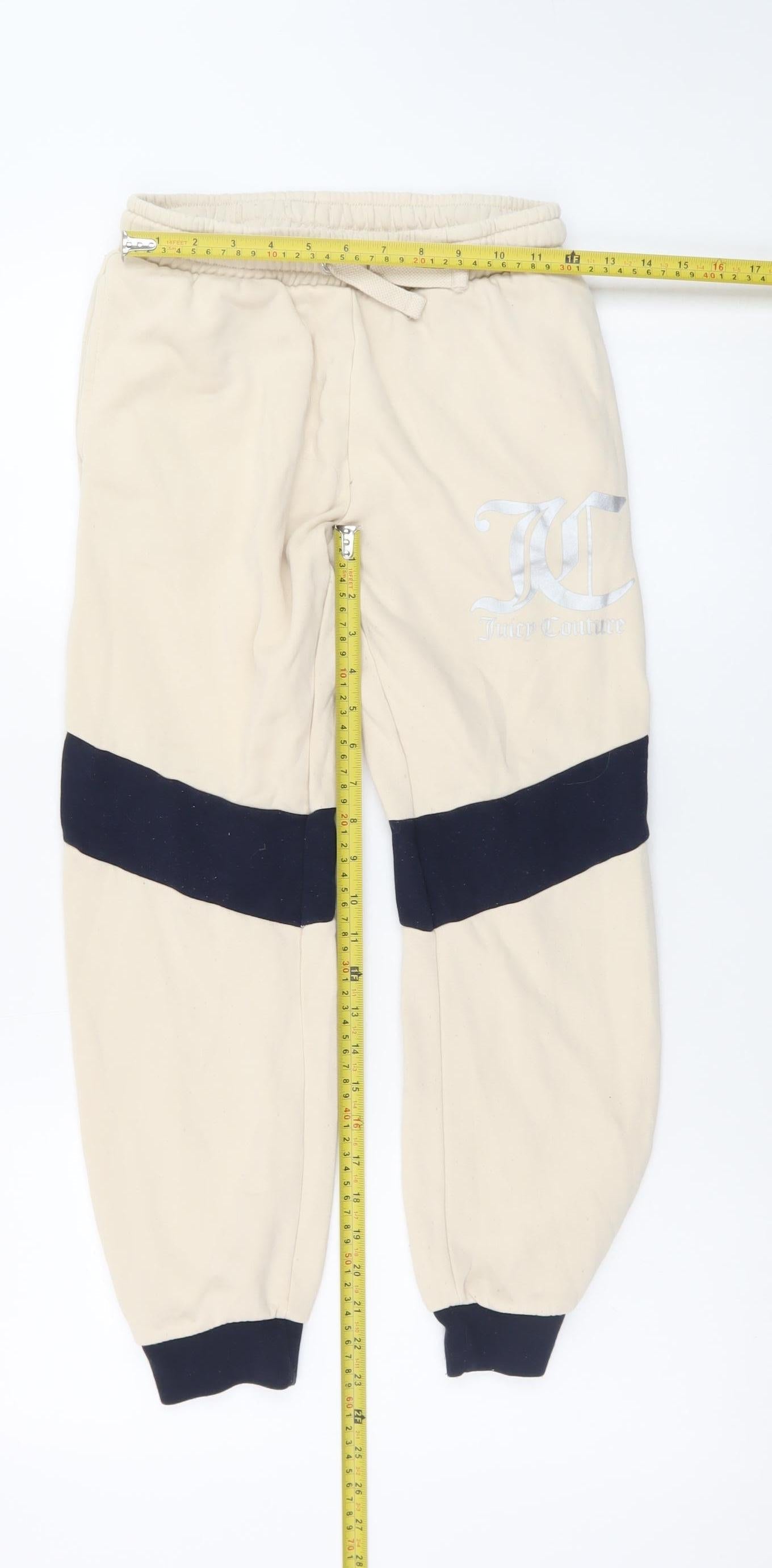Juicy Couture Girls Beige & Black Jogger Sweatpants Size 10/11 Drawstring Waist