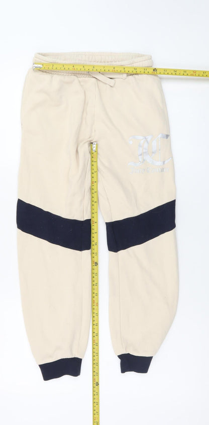 Juicy Couture Girls Beige & Black Jogger Sweatpants Size 10/11 Drawstring Waist
