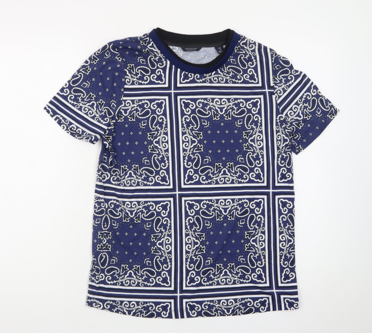 Scotch & Soda Men's Blue Geometric Print Crew Neck T-Shirt Size M