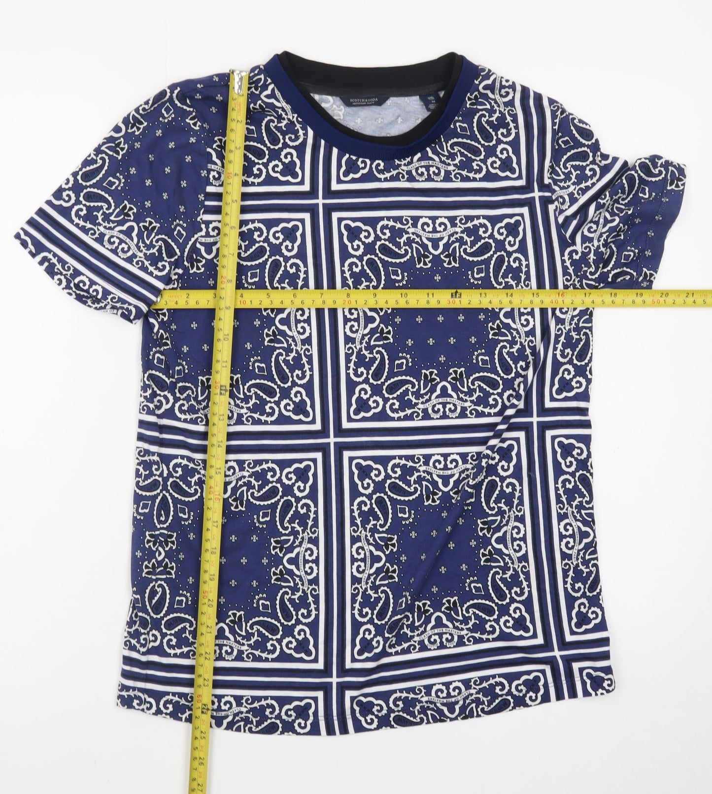 Scotch & Soda Men's Blue Geometric Print Crew Neck T-Shirt Size M