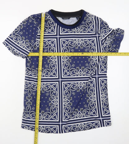 Scotch & Soda Men's Blue Geometric Print Crew Neck T-Shirt Size M