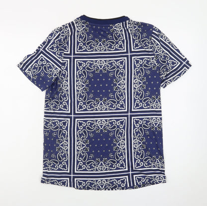 Scotch & Soda Men's Blue Geometric Print Crew Neck T-Shirt Size M