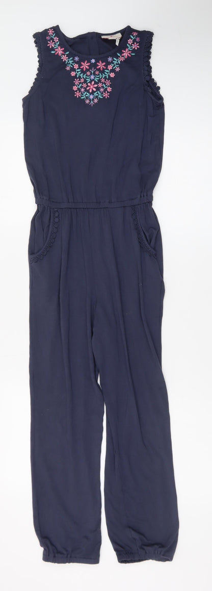 FatFace Girls Blue Floral Embroidered Sleeveless Jumpsuit 10-11 Years