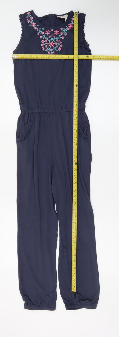 FatFace Girls Blue Floral Embroidered Sleeveless Jumpsuit 10-11 Years