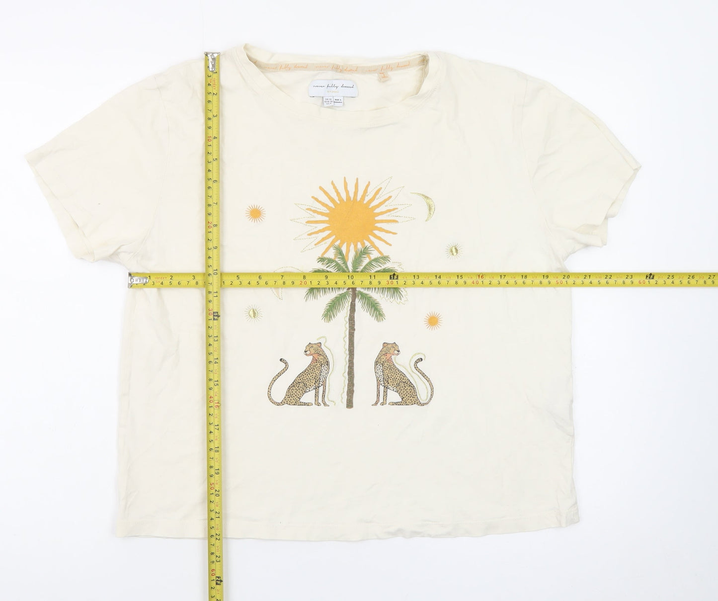Never Fully Dressed Women’s Beige Animal Graphic Cotton T-Shirt UK 10