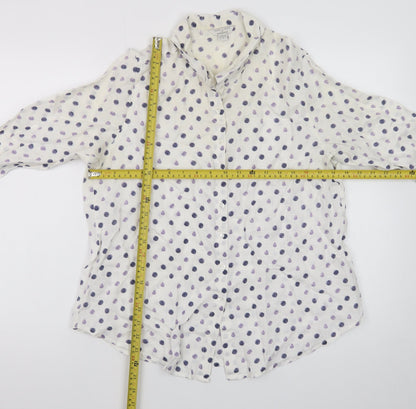 Monsoon Womens White Polka Dot Linen Button-Up Shirt Size 10
