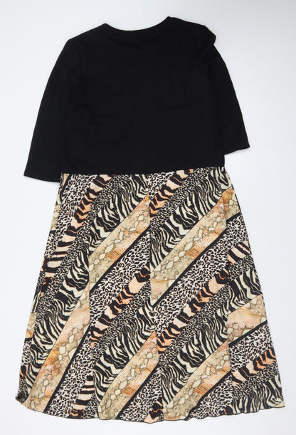Zara Women Black & Animal Print A-Line Midi Dress Size S