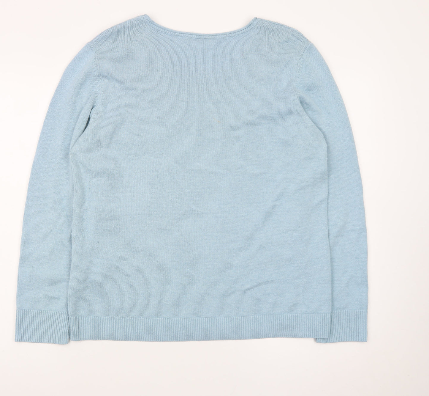 Olsen Womens Blue Cotton Knit Jumper Size 18 Long Sleeve Classic Crew Neck
