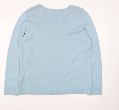 Olsen Womens Blue Cotton Knit Jumper Size 18 Long Sleeve Classic Crew Neck
