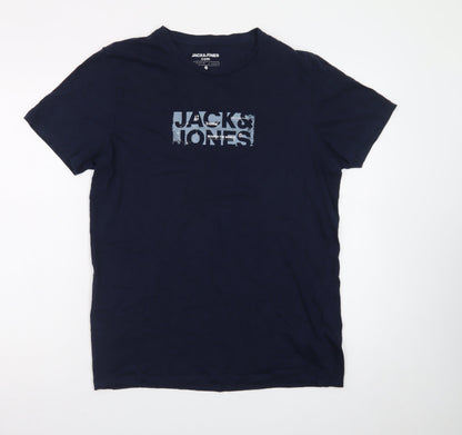 Jack & Jones Men's Blue Crew Neck Graphic Print T-Shirt M