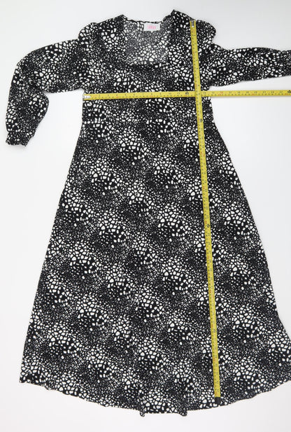 Savida Women Black Midi A-Line Dress Size 10 Long Sleeve