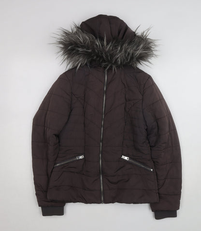 New Look 915 Girls Brown Faux Fur Hooded Puffer Jacket Age 12-13 Years