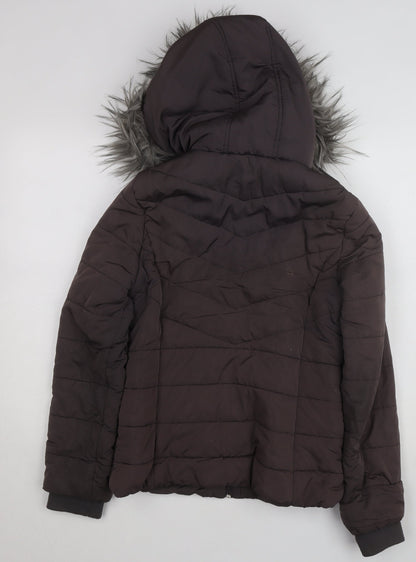New Look 915 Girls Brown Faux Fur Hooded Puffer Jacket Age 12-13 Years
