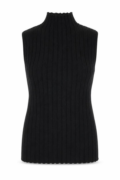 Nobody’s Child Women’s Black Ribbed Mock Neck Sleeveless Cotton Top Size 16