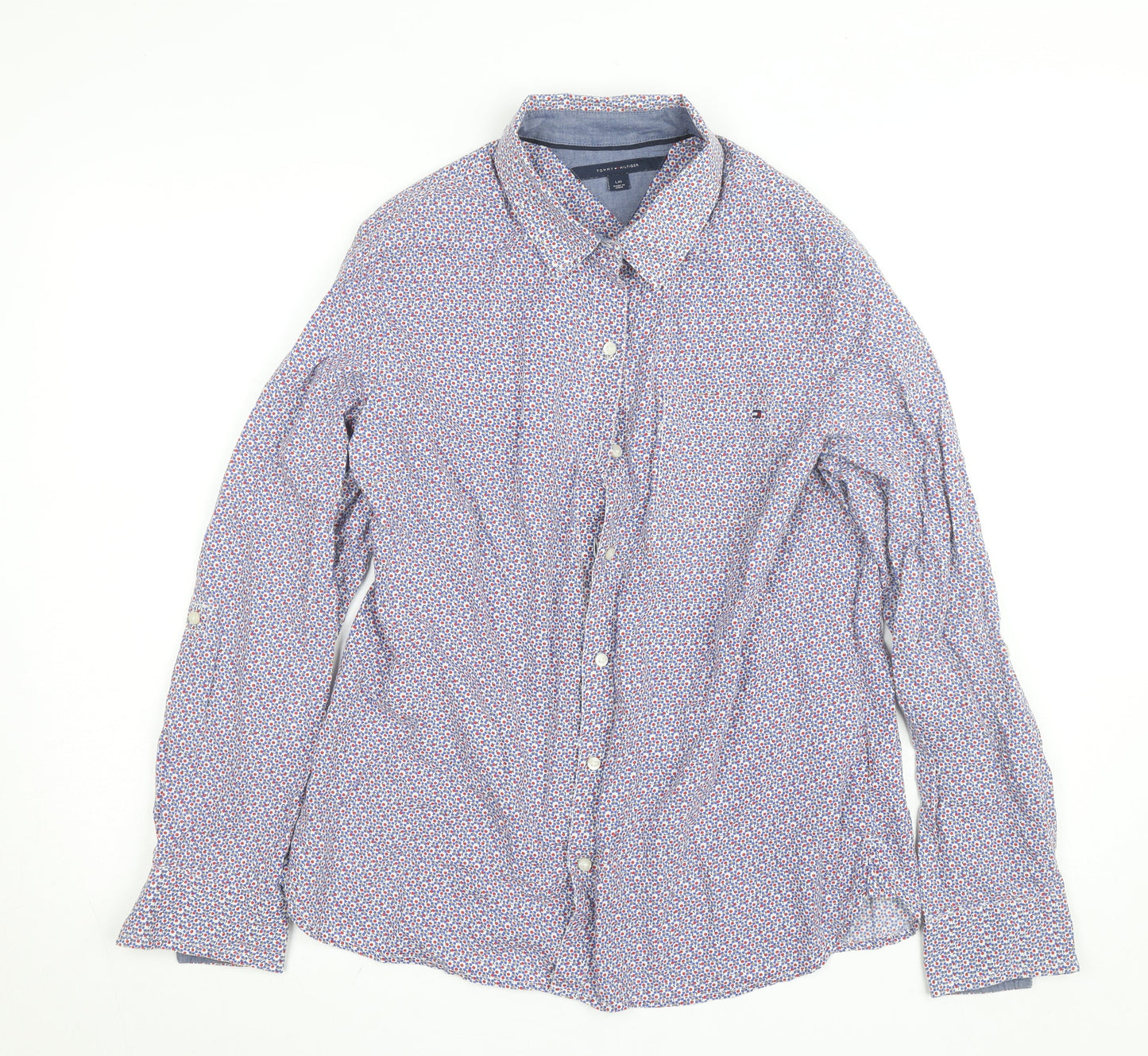 Tommy Hilfiger Men's Multicoloured Floral Cotton Long Sleeve Button-Up Shirt Size L