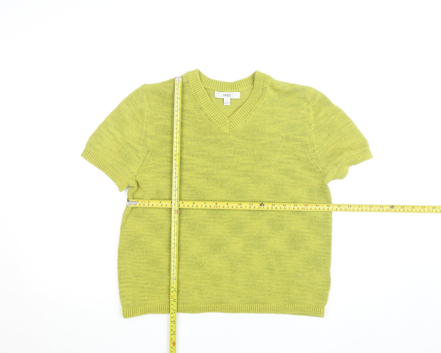 Marks and Spencer Women's Green V-Neck Knit Short Sleeve Top M