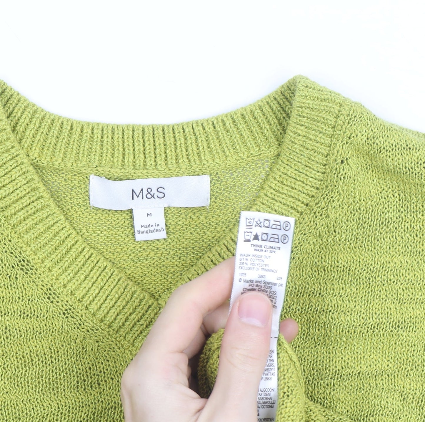 Marks and Spencer Women's Green V-Neck Knit Short Sleeve Top M