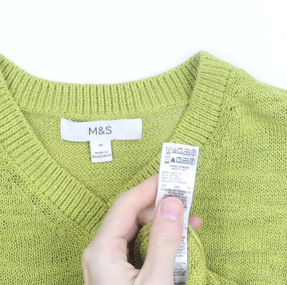 Marks and Spencer Women's Green V-Neck Knit Short Sleeve Top M