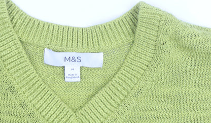 Marks and Spencer Women's Green V-Neck Knit Short Sleeve Top M