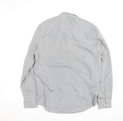 River Island Men's Grey Herringbone Cotton Long Sleeve Button-Up Shirt M