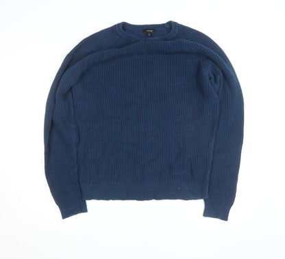 Jigsaw Men's Blue Cotton Crew Neck Chunky Knit Jumper XL