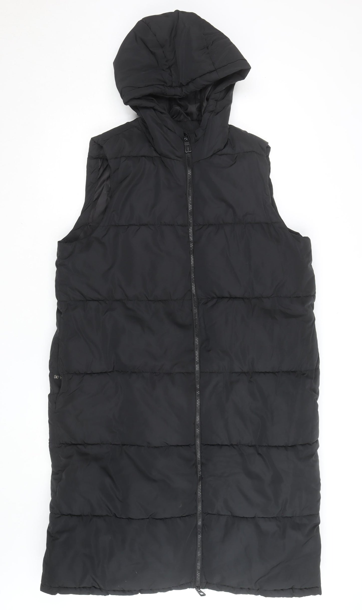 ONLY Women's Black Puffer Hooded Long Sleeveless Waistcoat XL