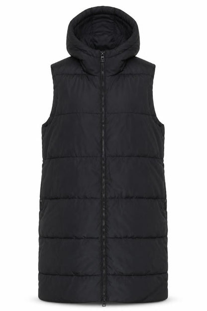 ONLY Women's Black Puffer Hooded Long Sleeveless Waistcoat XL