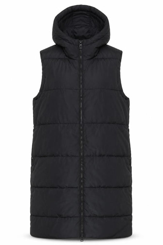 ONLY Women's Black Puffer Hooded Long Sleeveless Waistcoat XL