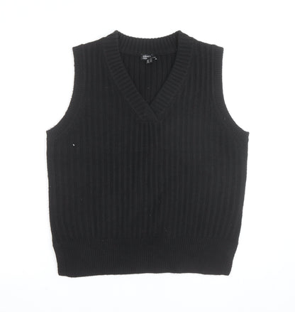 Nobody's Child Women's Black V-Neck Ribbed Knit Sleeveless Vest Jumper Size S