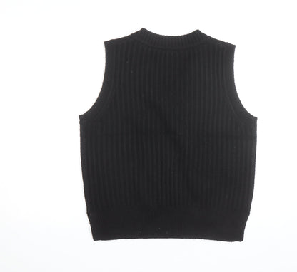 Nobody's Child Women's Black V-Neck Ribbed Knit Sleeveless Vest Jumper Size S