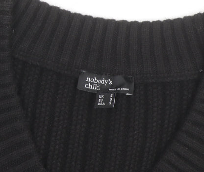 Nobody's Child Women's Black V-Neck Ribbed Knit Sleeveless Vest Jumper Size S