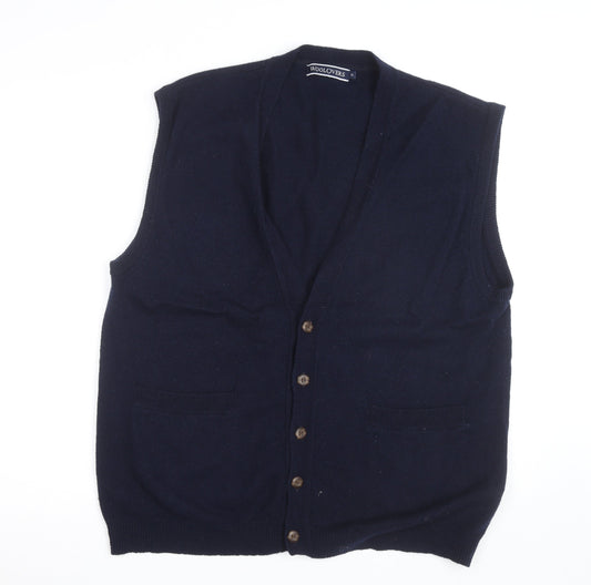 Woolovers Men's Blue Wool Sleeveless Cardigan Vest XL